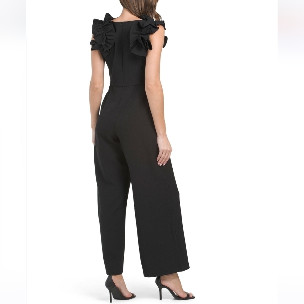 Donna Ricco Black Ruffle Shoulder Jumpsuit - Picture 3 of 5